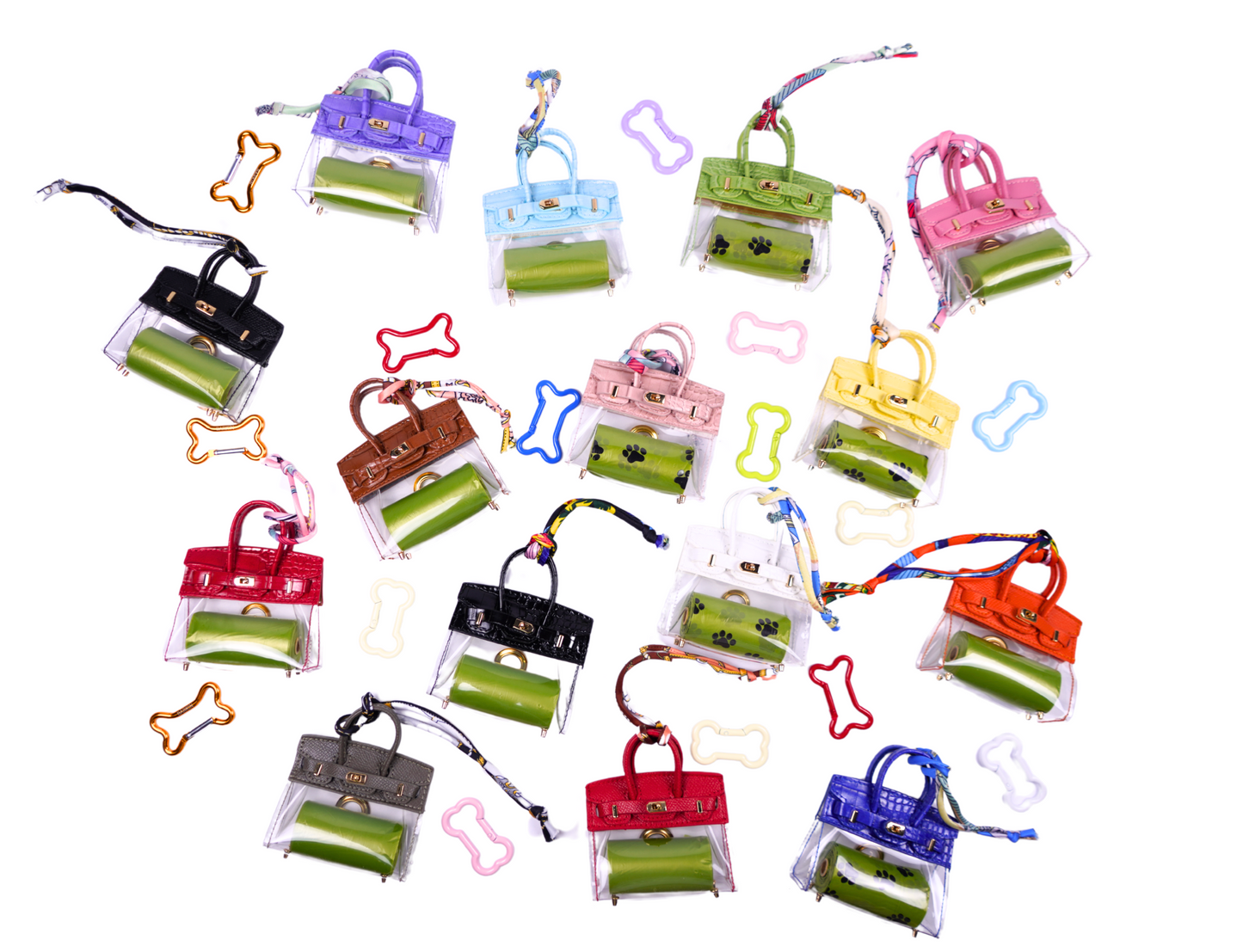 all colors, mini handbag style dog waste bag holders