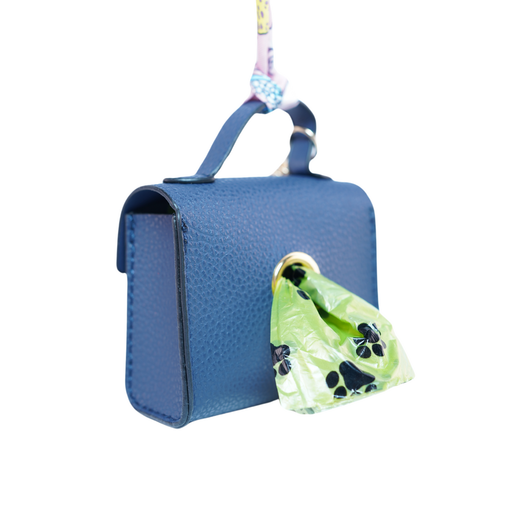 Navy dog waste bag dispenser with strap and carabiner 