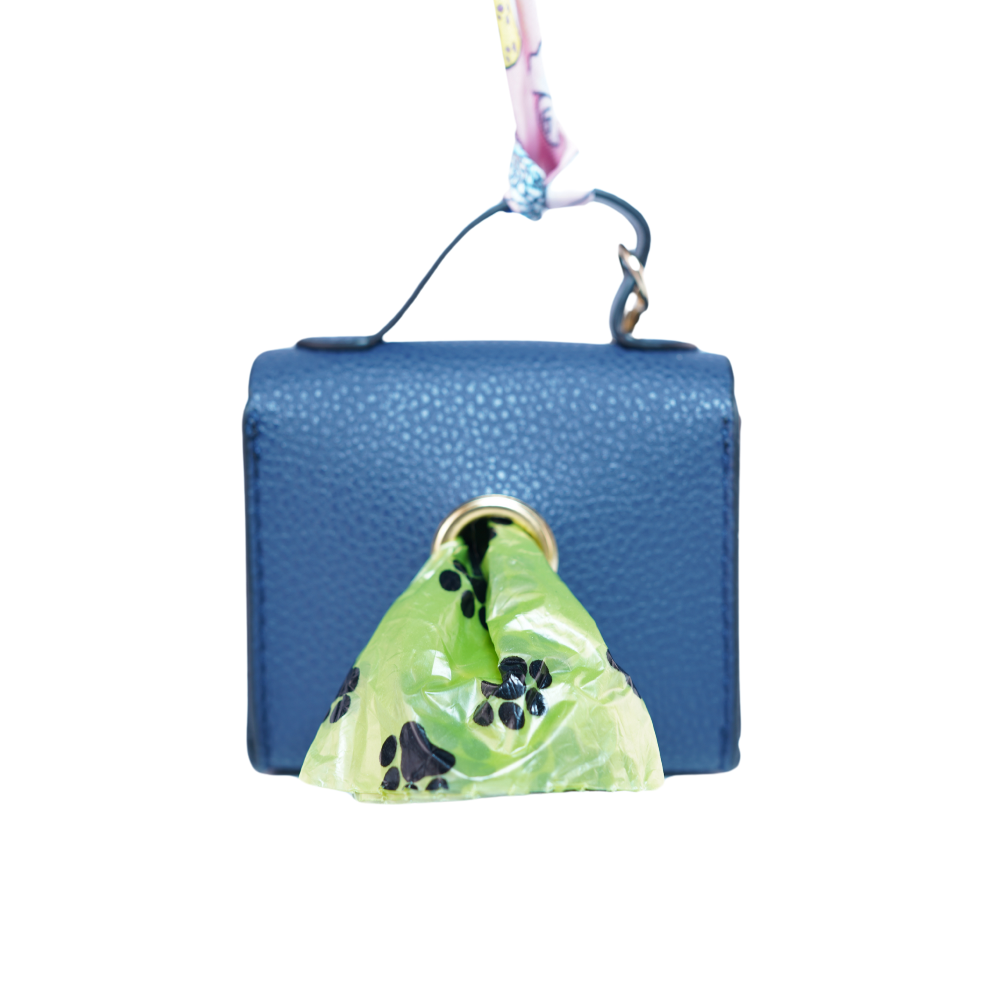 Blue dog waste bag pouch with a green bag 