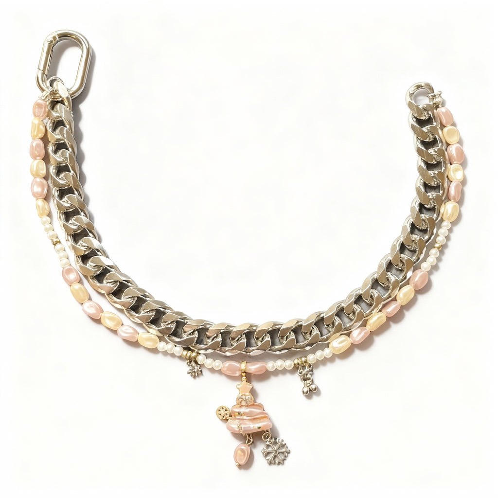 Dog collar chain with beaded necklace silver