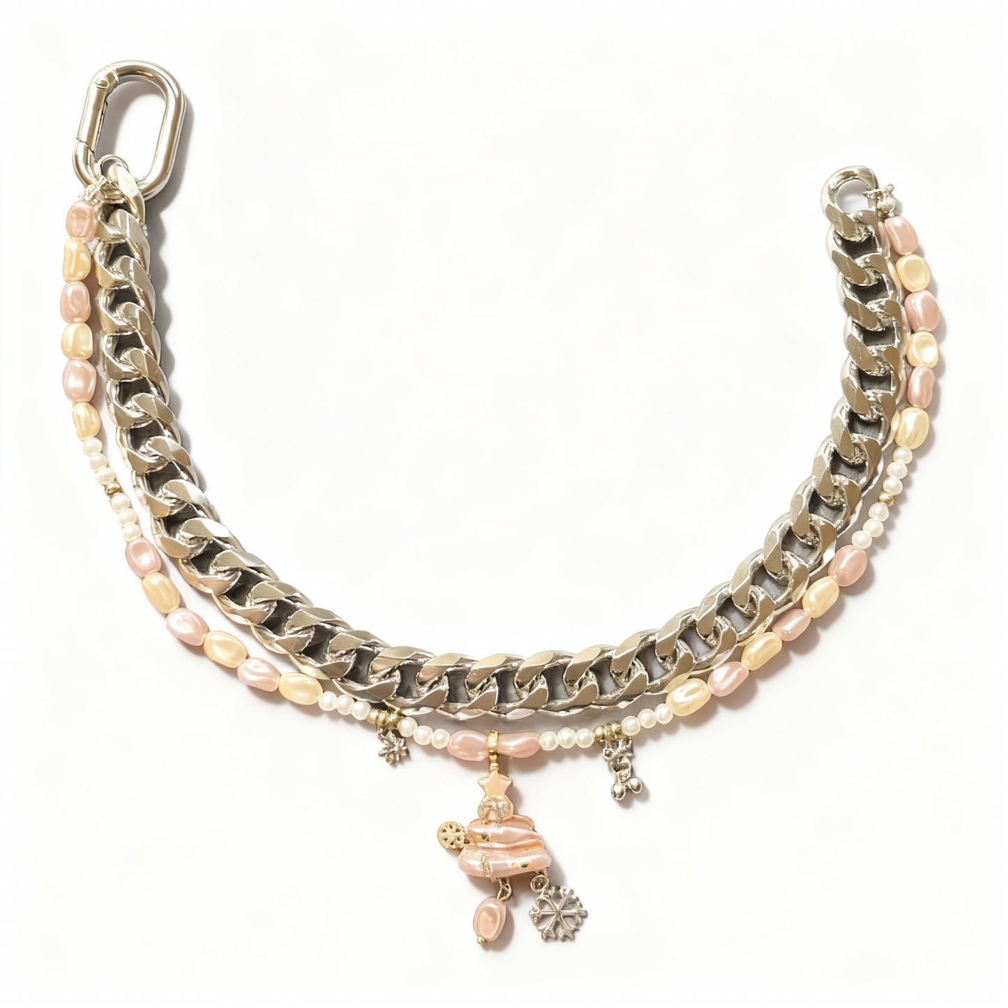 Dog collar chain with beaded necklace silver