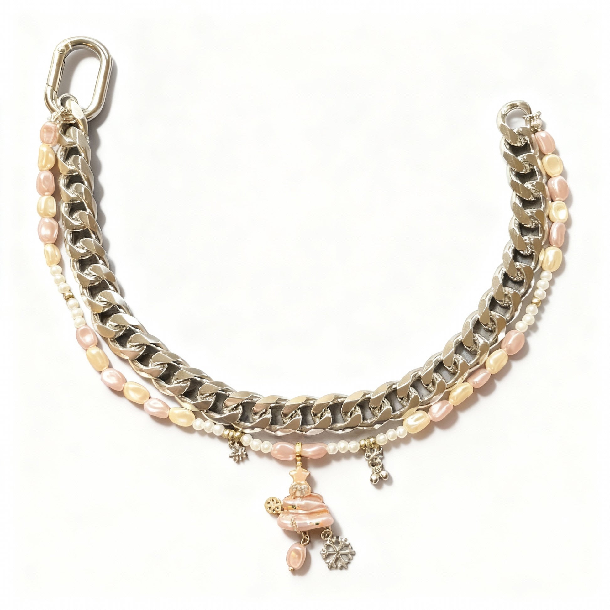 Dog collar chain with beaded necklace silver