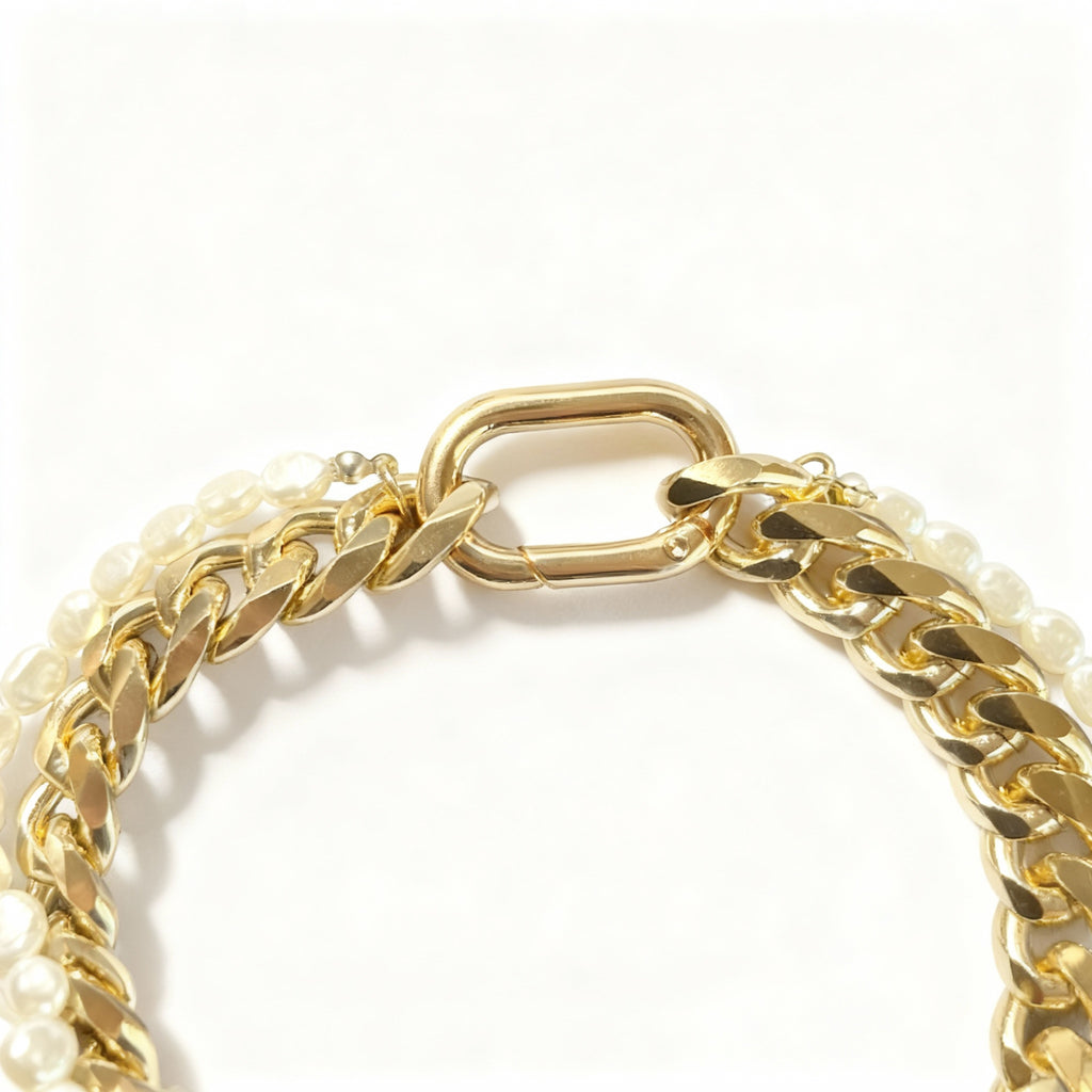 Puppy Barkin Beaded Collar with Chain Gold