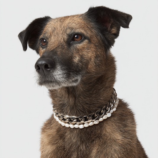 Puppy Barkin Beaded Collar with Chain on Dog